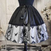 Gothic Raven Full knee length skirt in black and grey. Adjustable waist up to 50 inches, suitable for plus sizes. Party Skirt, Full 50's style skirt