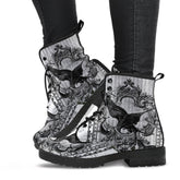 Gothic Raven Black and white Lace Up Combat Boots - Raven boots (JPREG61)