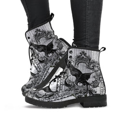 Gothic Raven Black and white Lace Up Combat Boots - Raven boots  (JPREG61)