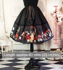Alice in Wonderland Full Skirt - Red and Gold Gothic Rockabilly Full Skirt