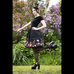 Alice in Wonderland Full Skirt - Red and Gold Gothic Rockabilly Full Skirt