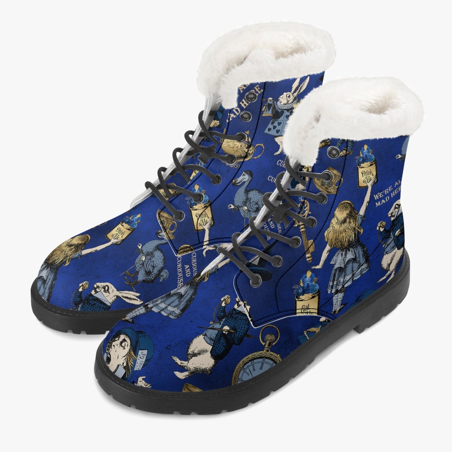 Alice in Wonderland Blue Fur Winter Boots - Mad Hatter Tea Party Fun Boots (JPFBG)