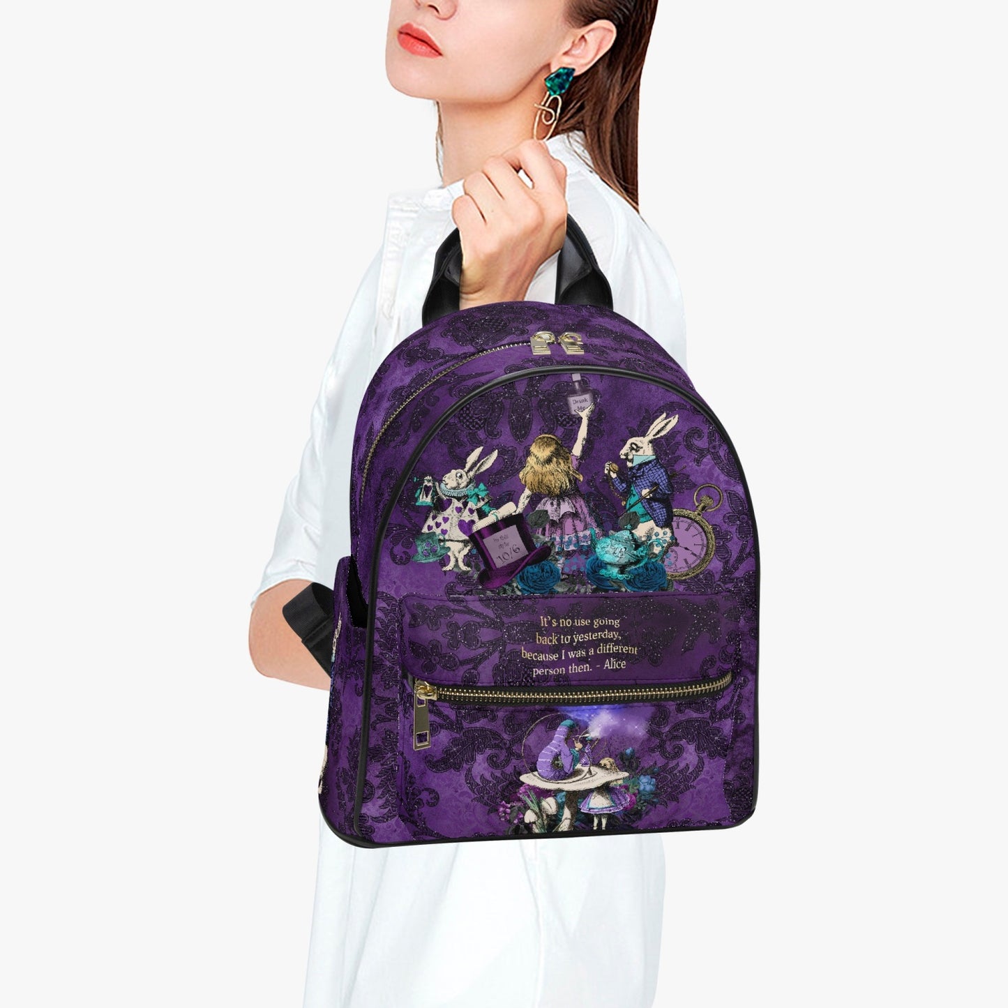 Alice in Wonderland Cute Small Purple Back Pack with Alice Quote (JPBPAQ)