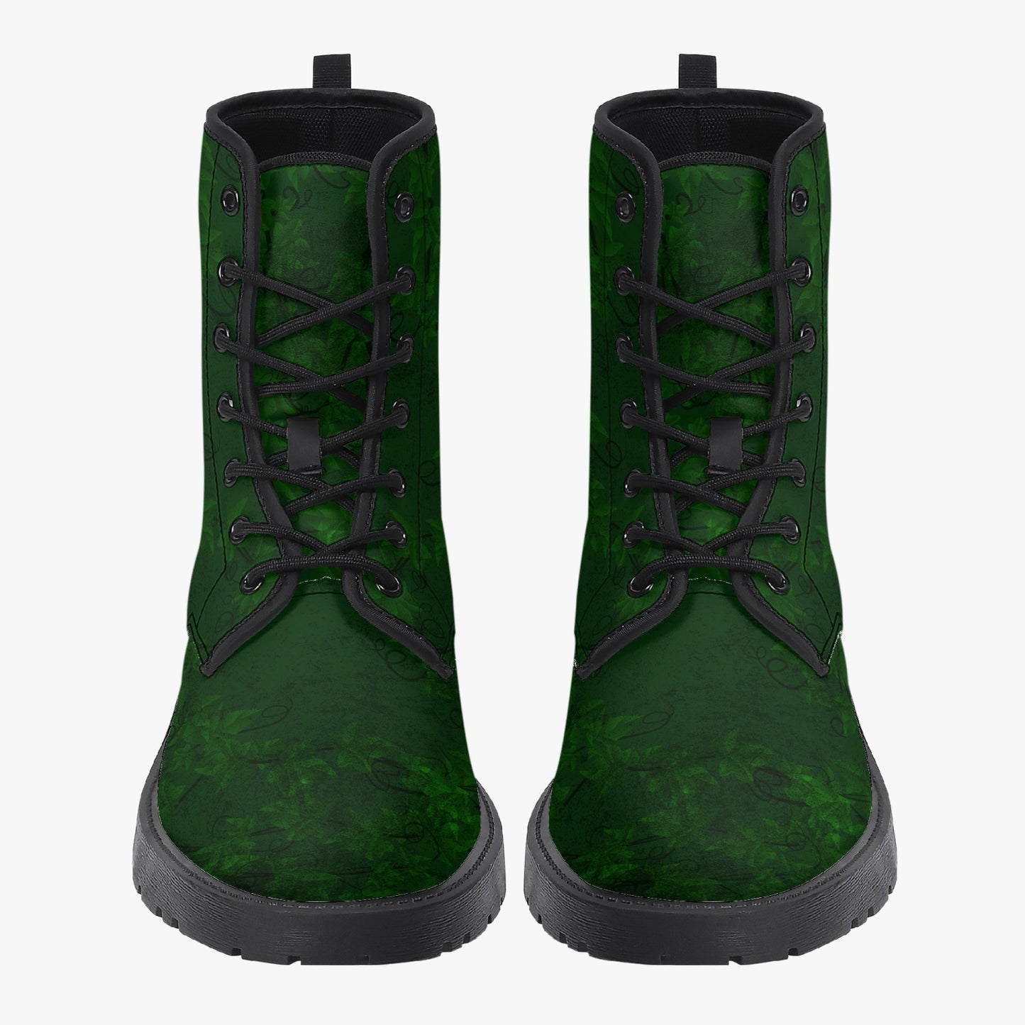 Green Gothic Ivy Vegan leather Combat Boots - Dark Green Vines Combat Boots (JPREGIVY)