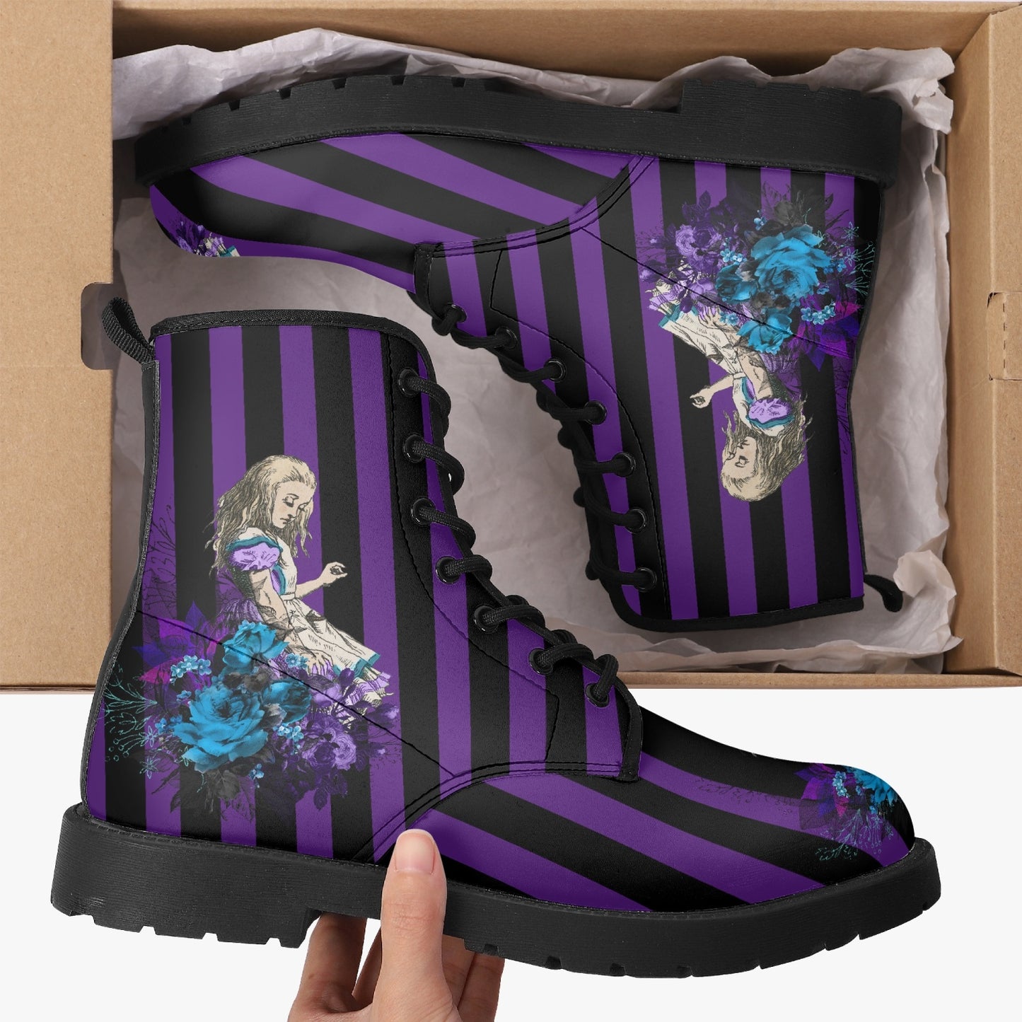 Alice in Wonderland Fun Purple Striped Combat Boots (JPREG14)