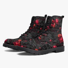 Load image into Gallery viewer, Red Roses and Writing Gothic Combat Boots -  Goth Rose Festival Boots (JPREG44)
