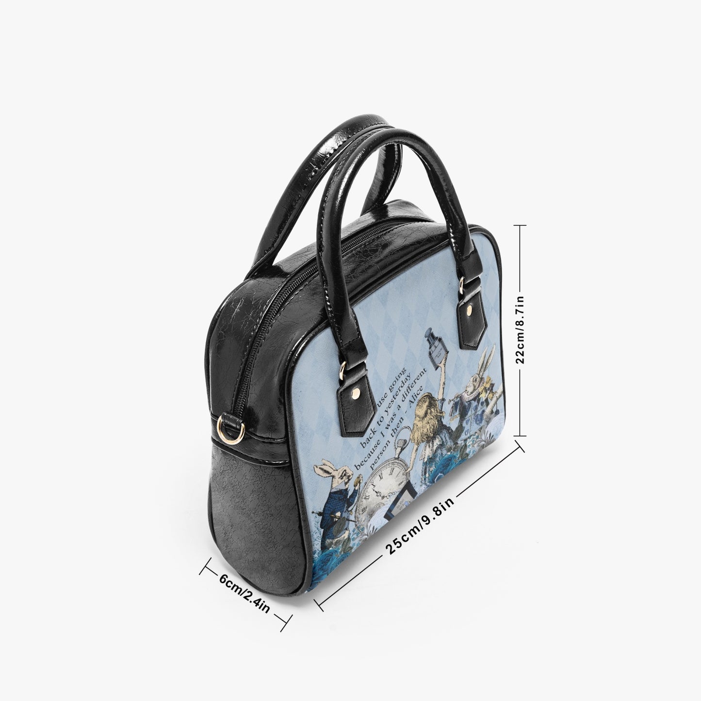 Alice in Wonderland Pastel Blue Handbag - Vegan Leather Alice in Wonderland Bag - Through the Looking Glass Gift (JPHBBQ)