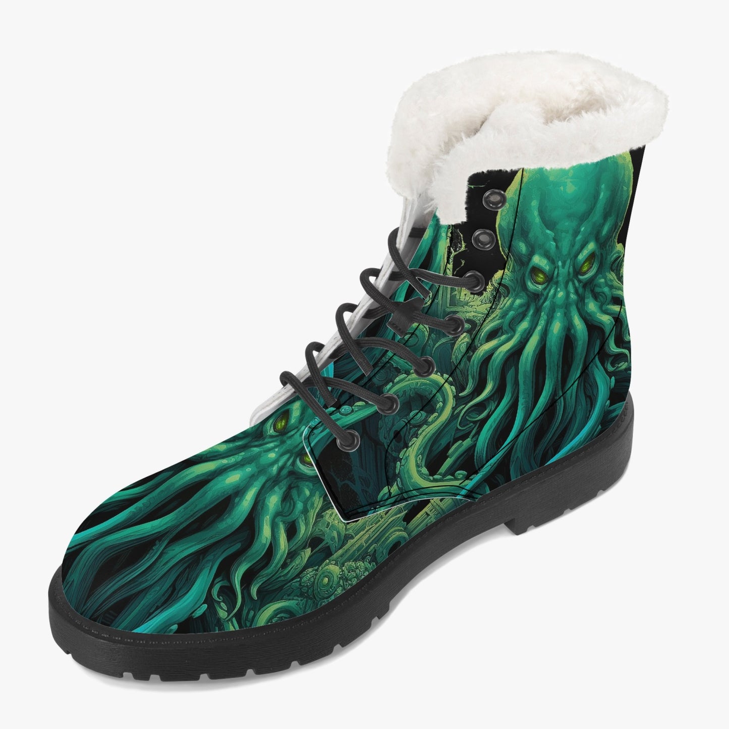 Cthulhu Victorian Horror Combat Boots - HP Lovecraft Sea Monster Green Boots (JPREGFHP)