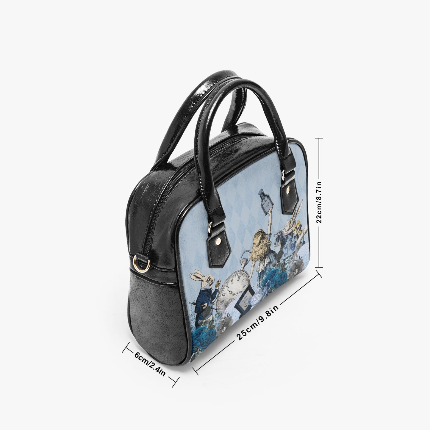 Alice in Wonderland Pastel Blue Handbag - Vegan Leather Alice in Wonderland Bag - Through the Looking Glass Gift (JPHBB)