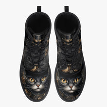 Load image into Gallery viewer, Steampunk Cat Black Combat Boots - Steamcat with Top Hat and Goggles (JPREGBC)
