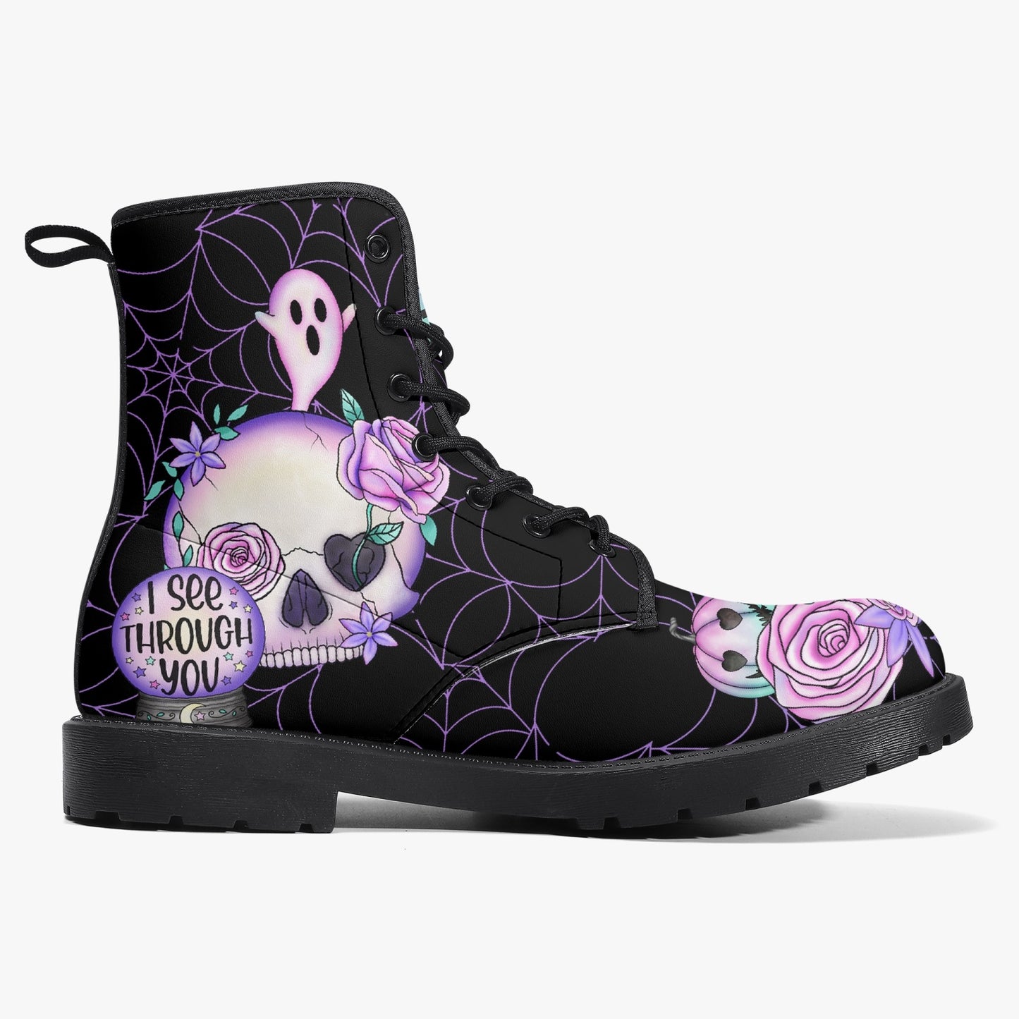 Pastel Goth kawaii Spiderweb Skull Boots (JPPASGOT4)