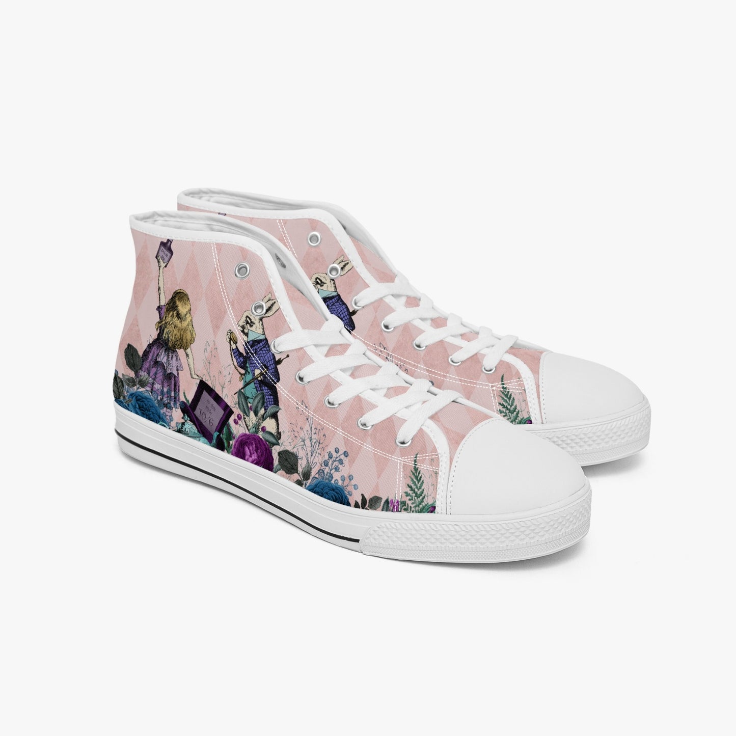 Alice in Wonderland high top womens sneakers  - The White Rabbit and Alice hi top sneakers (JPSN5)