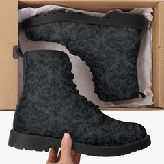 Gothic Skull Damask Print Lace Up Boots (JPREG3)