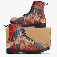 Load image into Gallery viewer, The Lady and the Unicorn Vegan leather Combat Boots - Mon Seul Desir Tapestry Boots for Art Lover (JPREG75)

