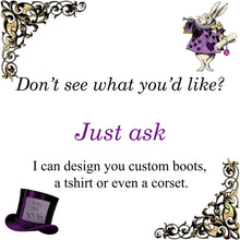 Load image into Gallery viewer, Blue Alice in Wonderland Mad Hatter Tea Party Combat Boots (JPREGMHT2)
