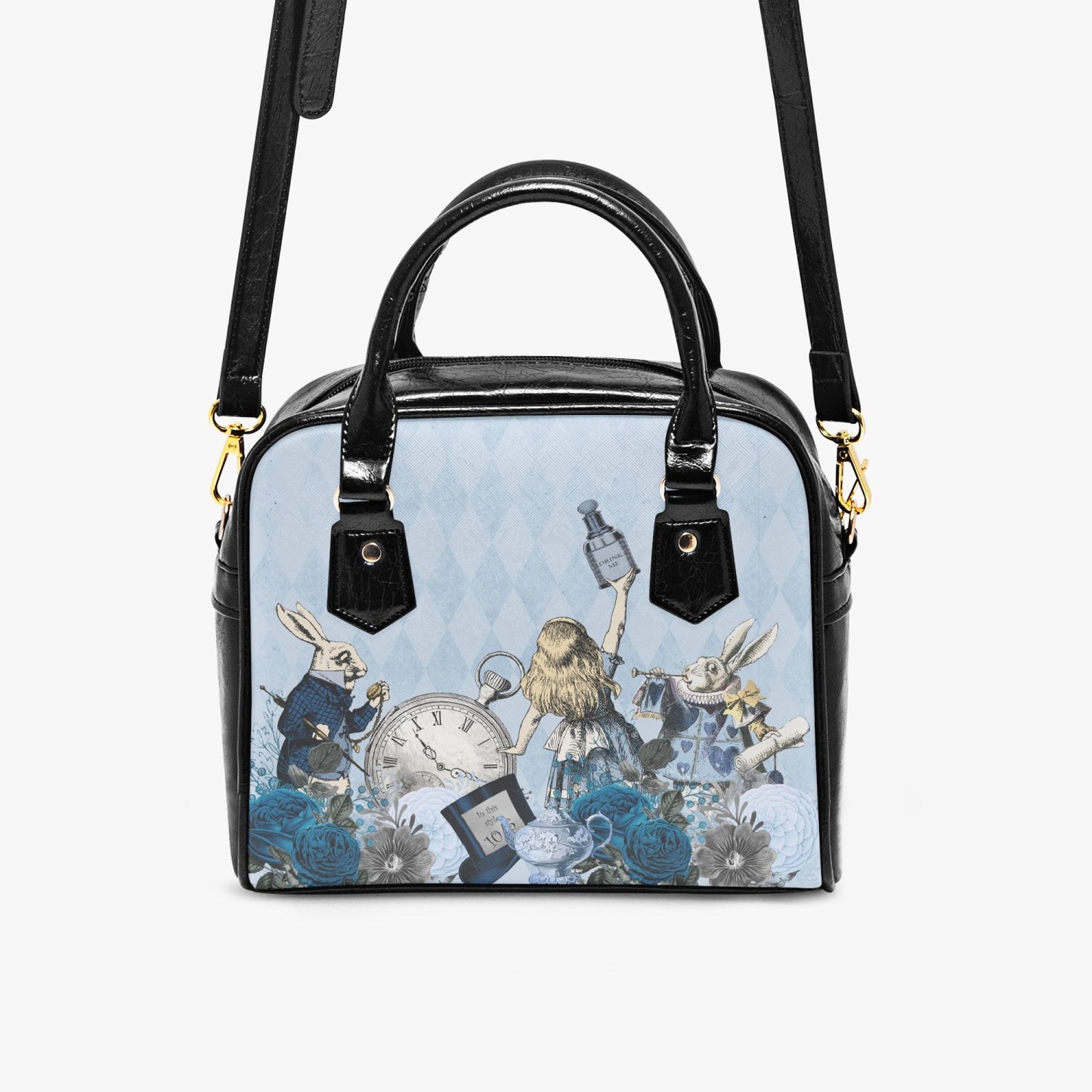 Alice in Wonderland Pastel Blue Handbag - Vegan Leather Alice in Wonderland Bag - Through the Looking Glass Gift (JPHBB)