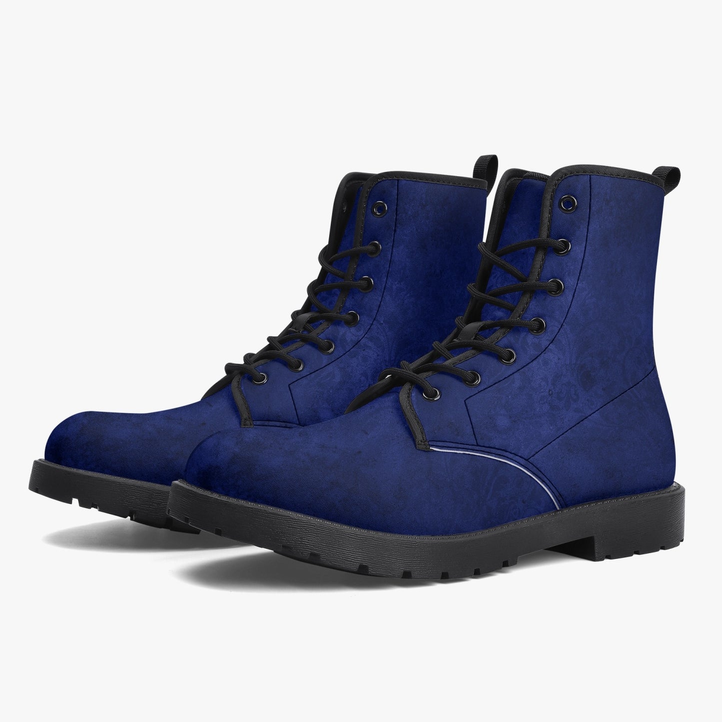 Navy Gothic Grunge Vegan leather Combat Boots - Vegan Leather Purple Boots (JPREGNAV)