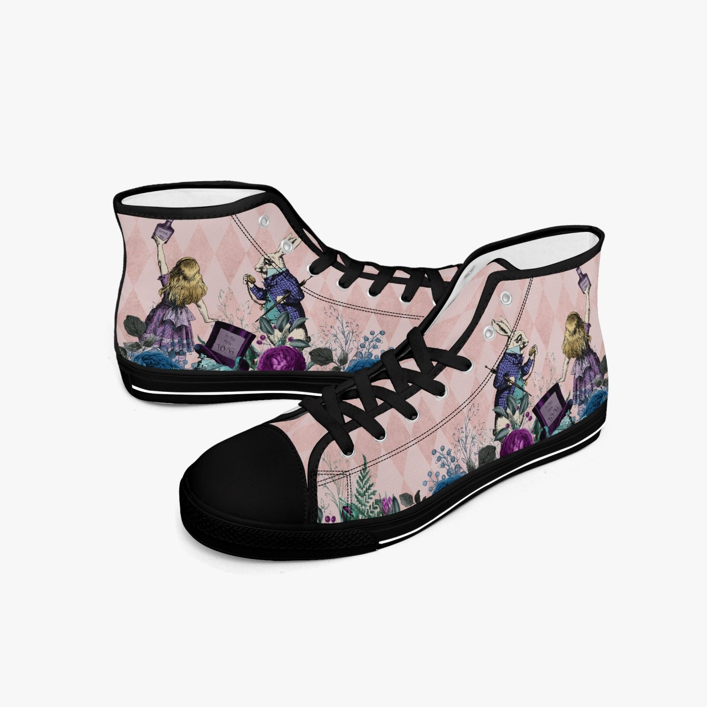 Alice in Wonderland high top womens sneakers  - The White Rabbit and Alice hi top sneakers (JPSN5)