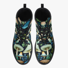 Load image into Gallery viewer, Mushroomcore Toadstool Boots - Green and Blue Mushroom Combat Boots (JPMUSHGB)
