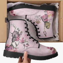 Load image into Gallery viewer, Alice in Wonderland Pink Vegan leather Combat Boots - Alice White Rabbit Festival Boots (JPREG103)
