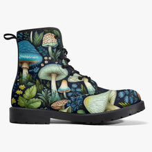 Load image into Gallery viewer, Mushroomcore Toadstool Boots - Green and Blue Mushroom Combat Boots (JPMUSHGB)
