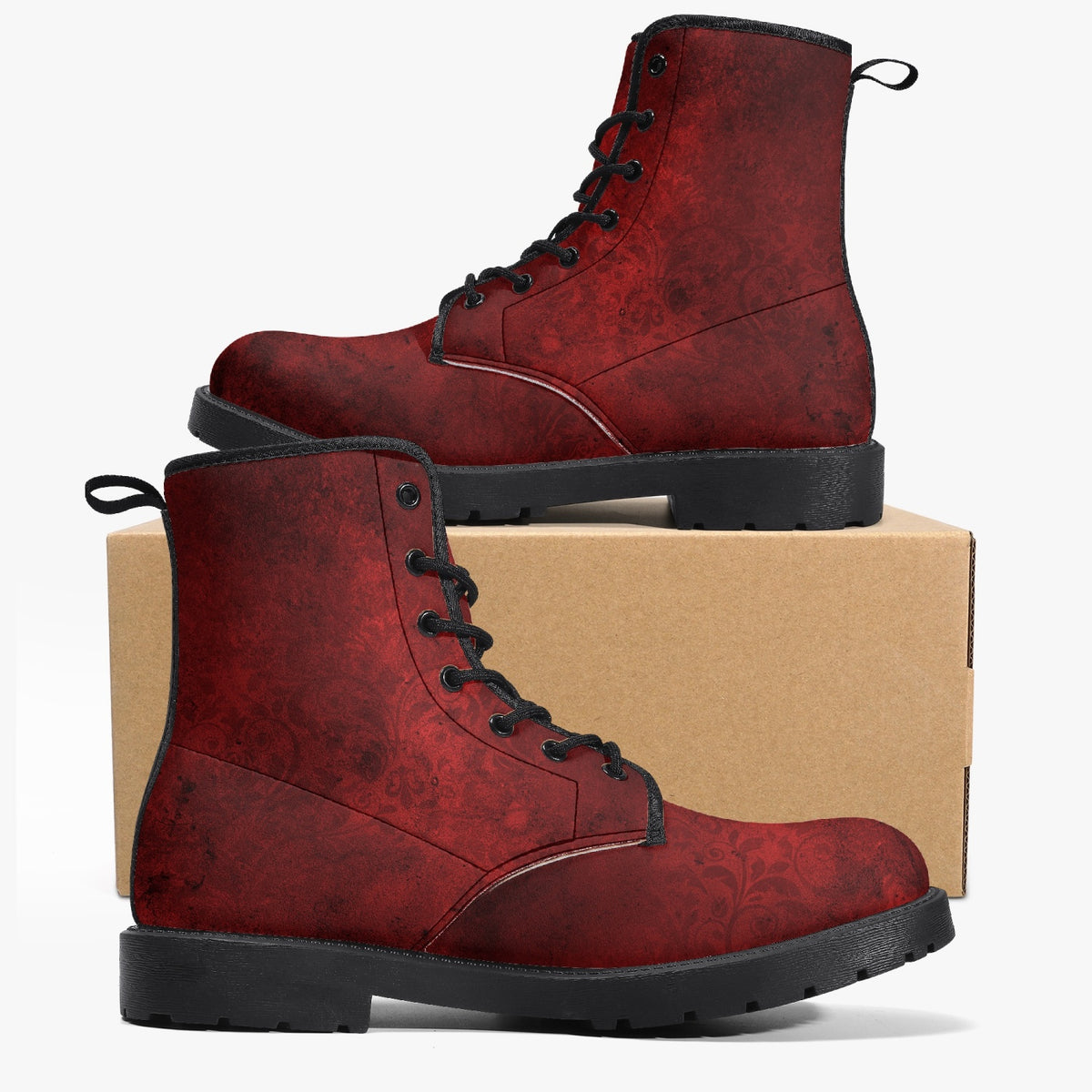 Red Gothic Grunge Lace Up Combat Boots - (JPREG95)
