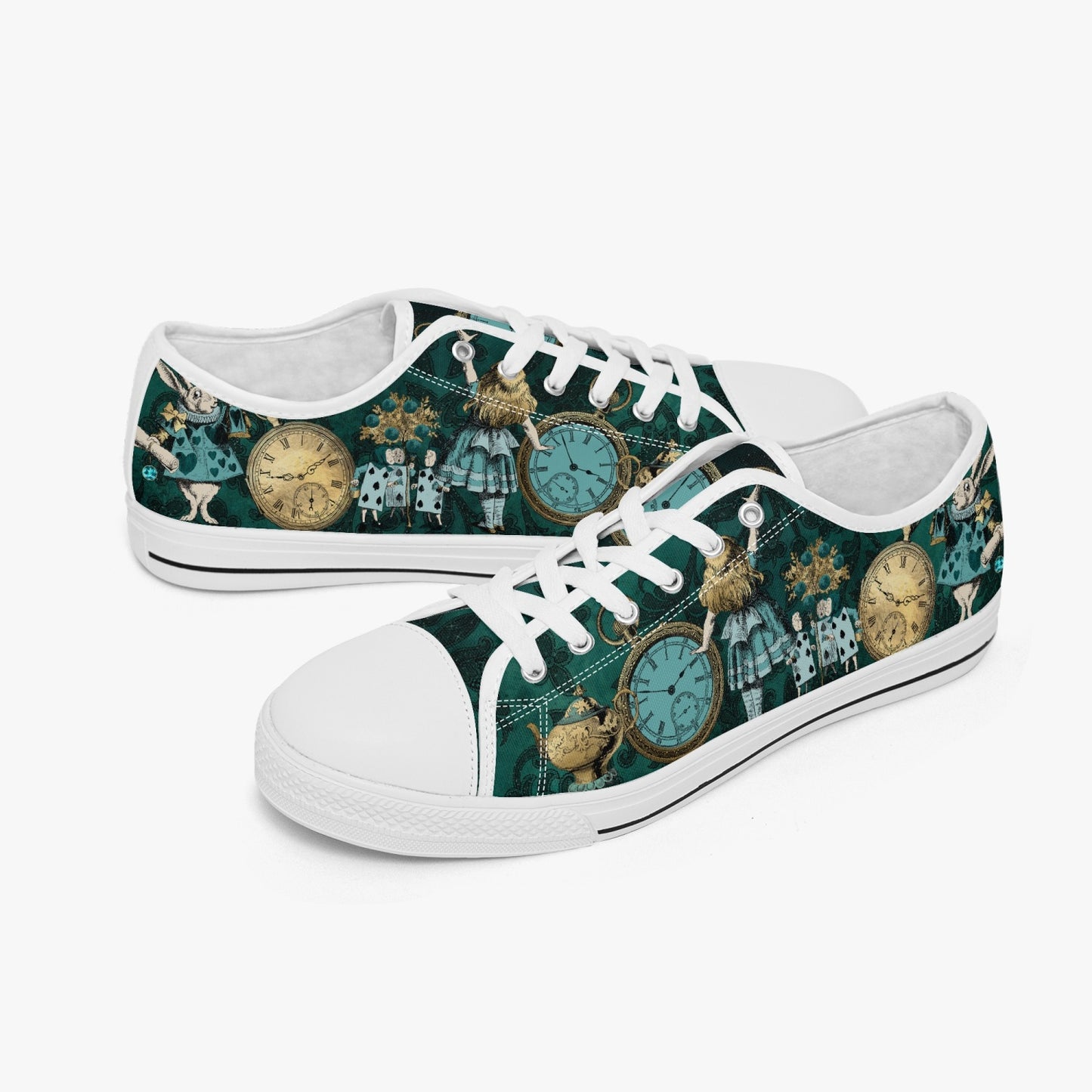 Alice in Wonderland Green Lo Top Sneakers - Green and Turquoise Mad Hatter Tea Party Shoes (JP3992)