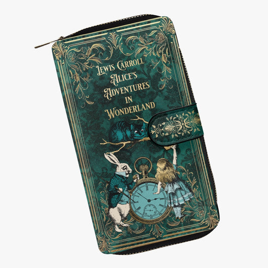 Alice in Wonderland Green Zipper Wallet - Mad Hatter Tea Party Purse (JPALWG)