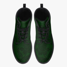 Load image into Gallery viewer, Dark Bottle Green Damask Pattern Vegan leather Combat Boots - Green Boots (JPREG38)
