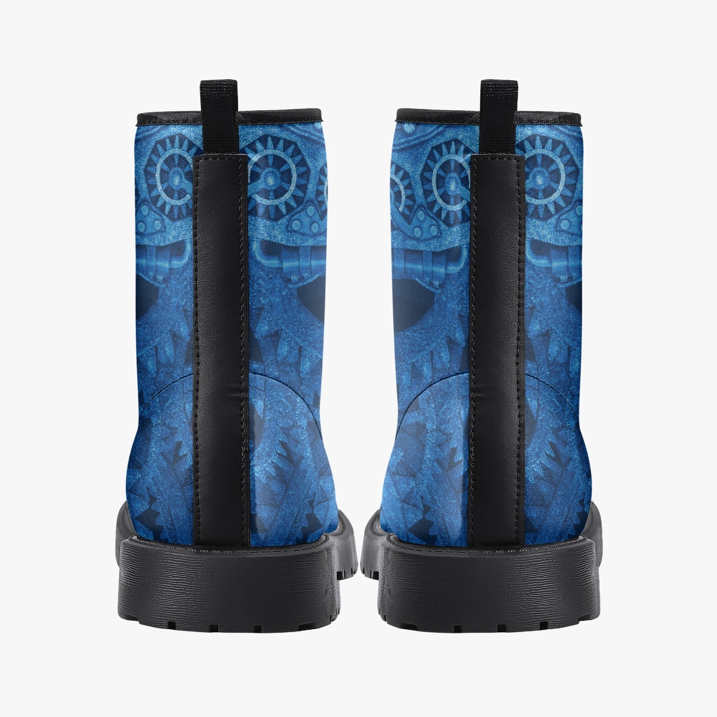 Steampunk Clockwork Gears Bright Blue Combat Boots - Electric Blue Steampunk Boots  (JPREGDAVEB)