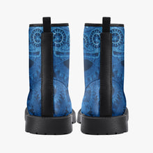 Load image into Gallery viewer, Steampunk Clockwork Gears Bright Blue Vegan leather Combat Boots - Gothic Steampunk Boots - Electric Blue Steampunk Boots  (JPREGDAVEB)
