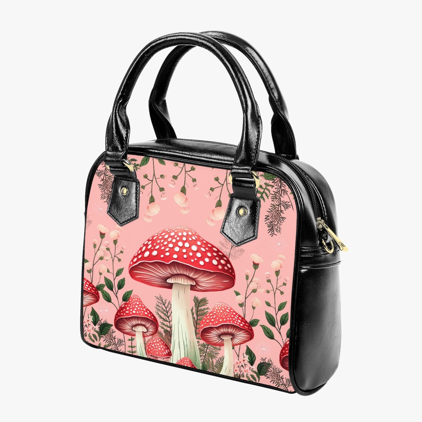 Pink Mushroom Core Shoulder Handbag - CottageCore Toadstool Purse (JPMUSH2)