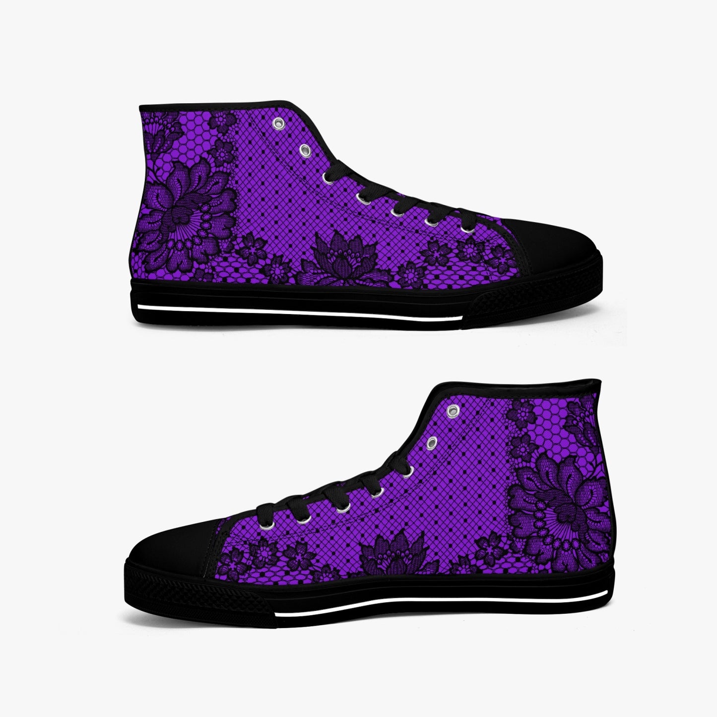 Purple Floral Lace Print Hi Top Sneakers (JPSNLAP)