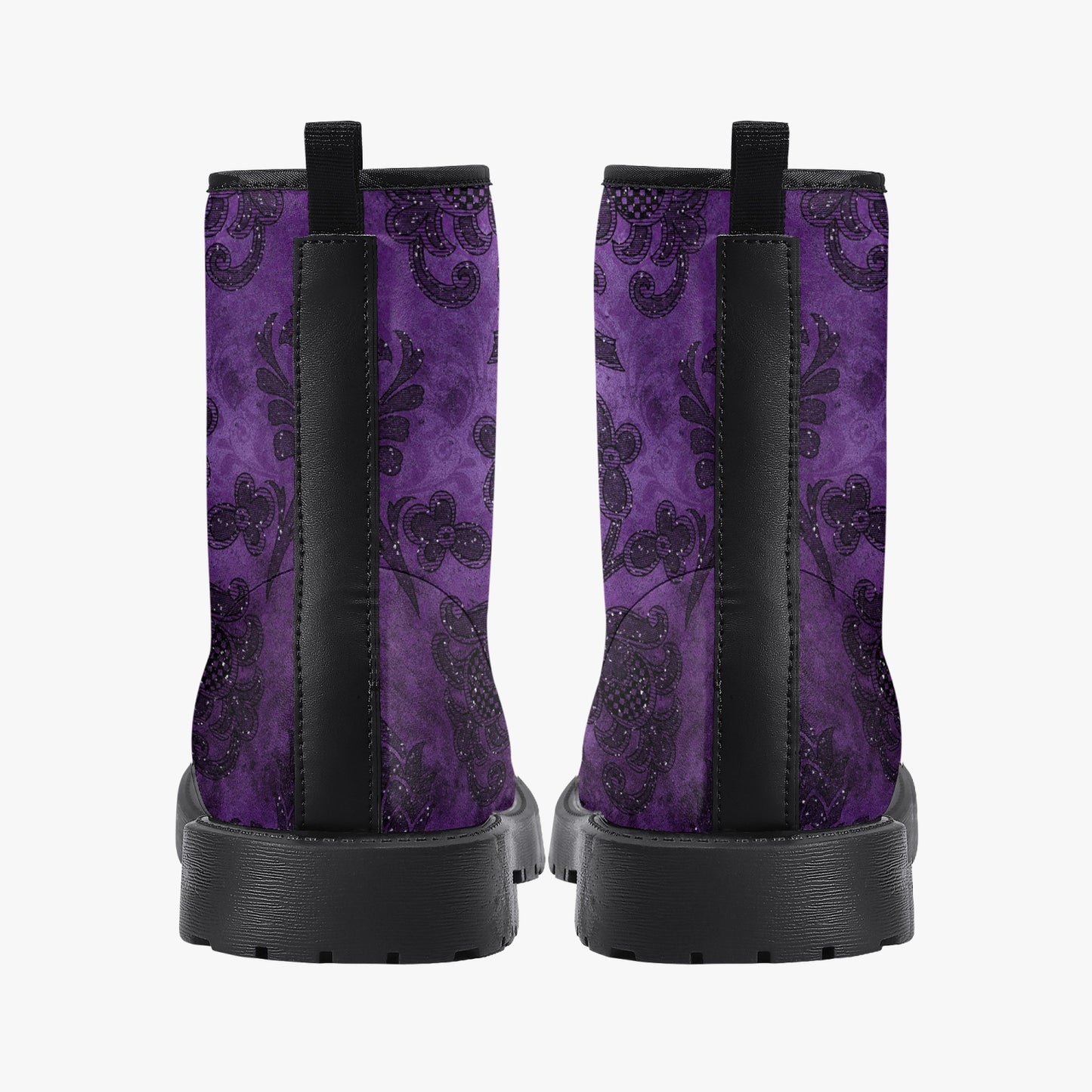 Purple Gothic Damask Pattern Combat Boots - Vegan Leather Purple boots (JPREG40)