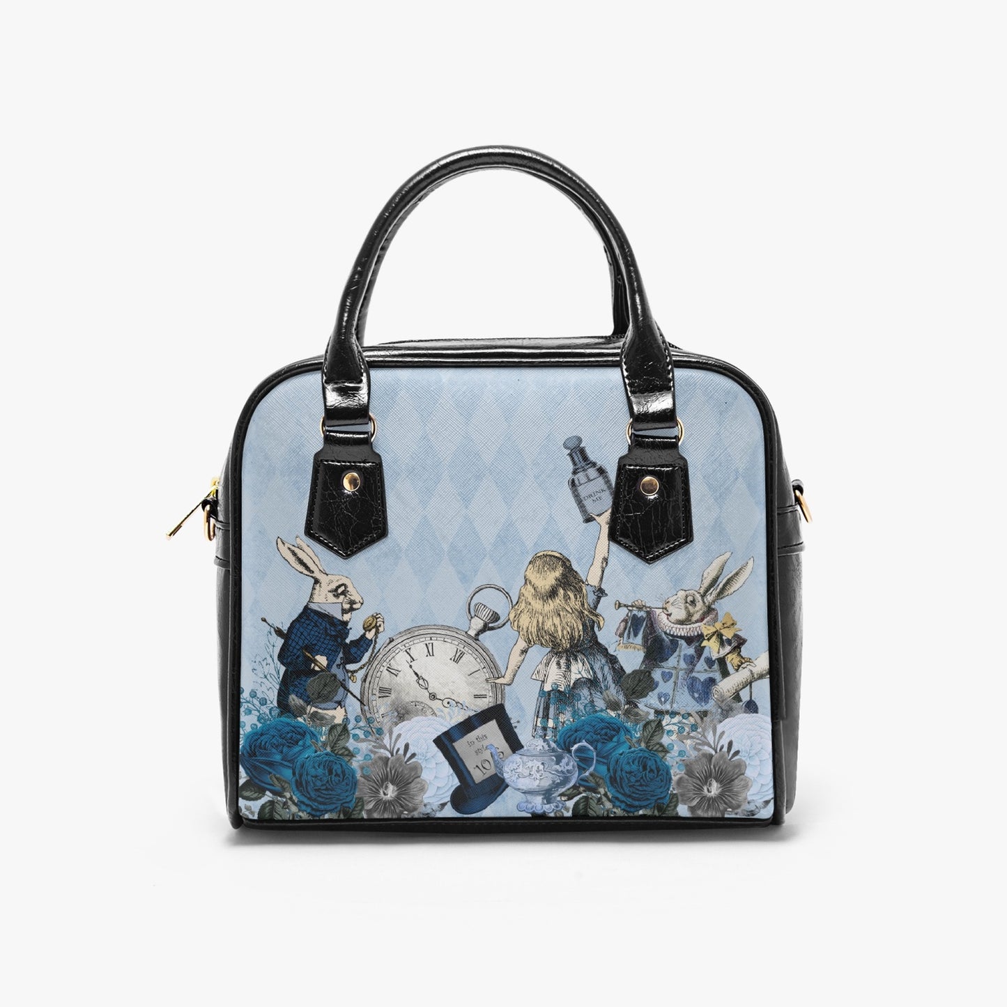 Alice in Wonderland Pastel Blue Handbag - Vegan Leather Alice in Wonderland Bag - Through the Looking Glass Gift (JPHBB)