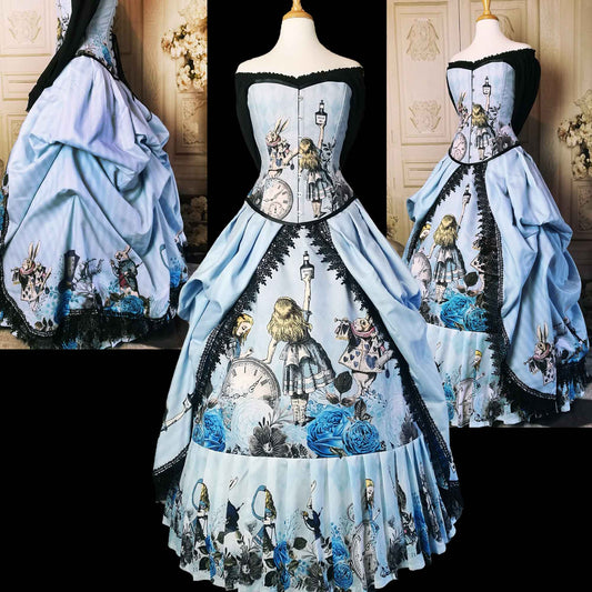 Alice in Wonderland Custom Blue Victorian Corset Gown - Custom fitted Alice in Wonderland Wedding or Prom Dress