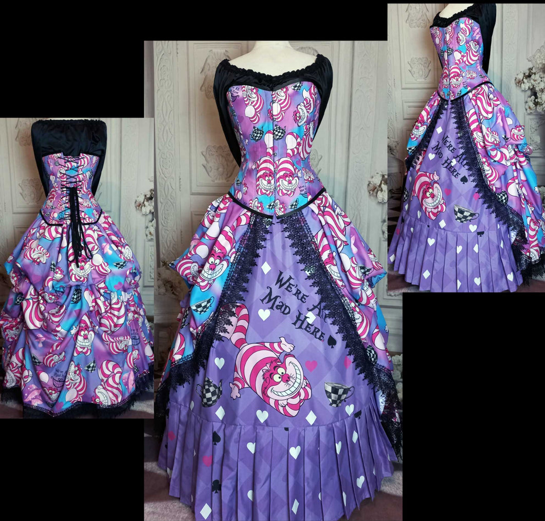 The Enchanting Cheshire Cat Corset Gown - Victorian Madness in Pink and Purple