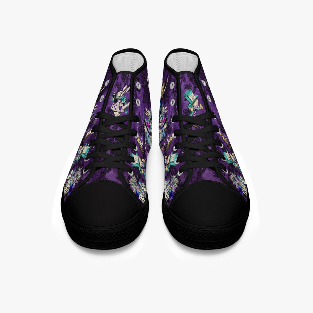 Alice in Wonderland Gothic Alice high top womens sneakers  - The White Rabbit and Alice sneakers - Vivid Purple and Turquoise (JPSNDA2)
