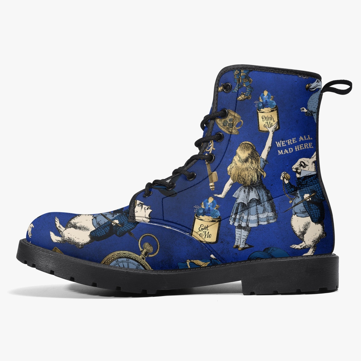 Alice in Wonderland Blue and Gold Combat Boots - Blue Alice Cosplay Boots (JPREGBG)