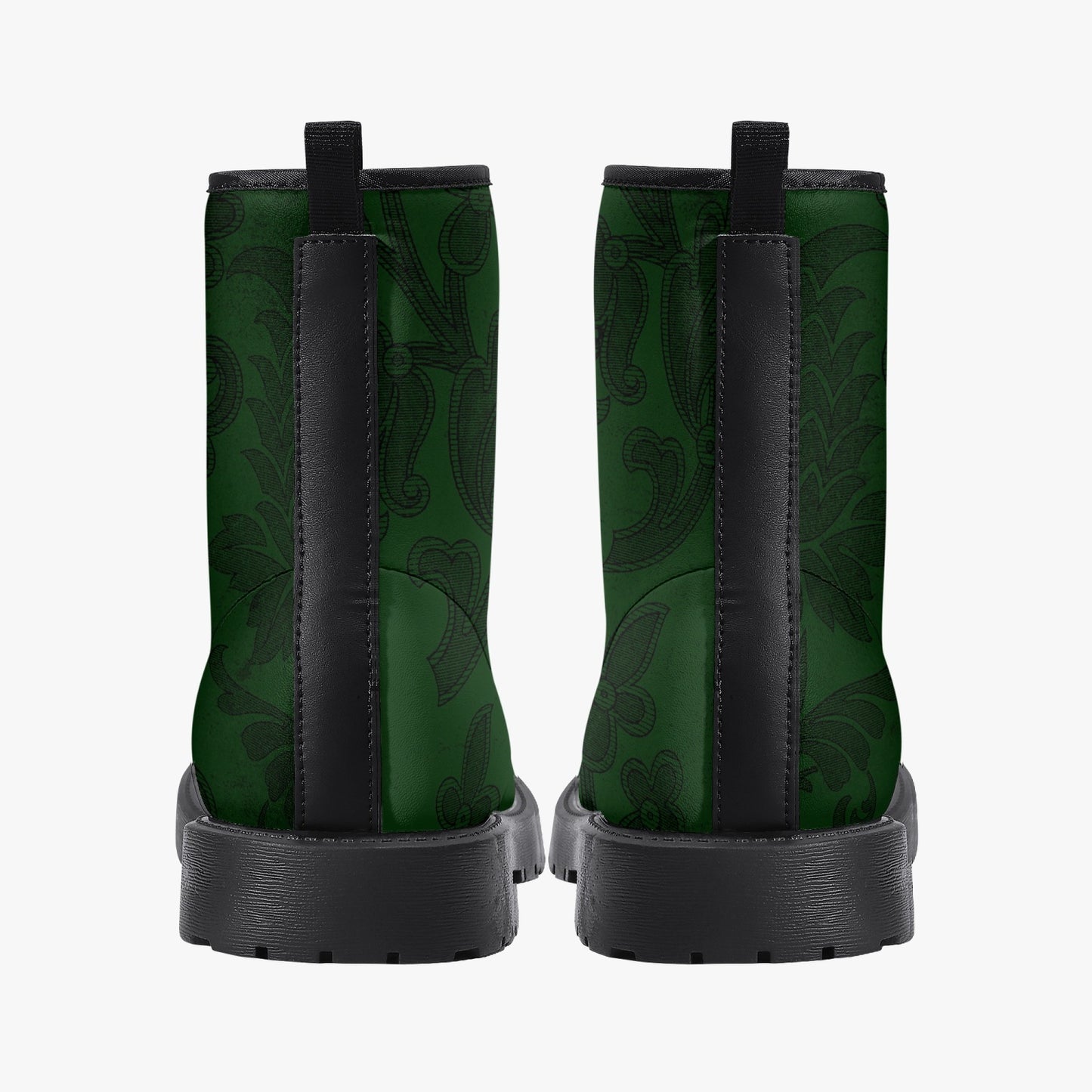 Dark Bottle Green Damask Pattern Vegan leather Combat Boots - Green Boots (JPREG38)