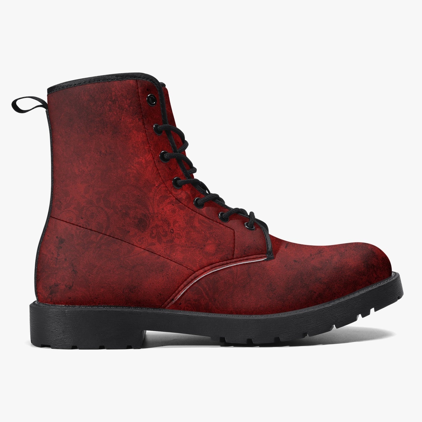 Red Gothic Grunge Vegan leather Combat Boots - Vegan Leather Red Goth Boots (JPREG95)