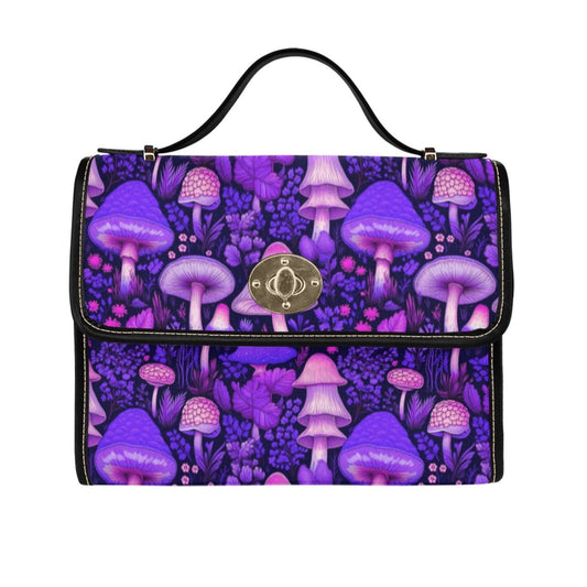 Mushroomcore Shoulder Satchel - Pink and Purple Mushroom Bag (AMUSHSATCH3)