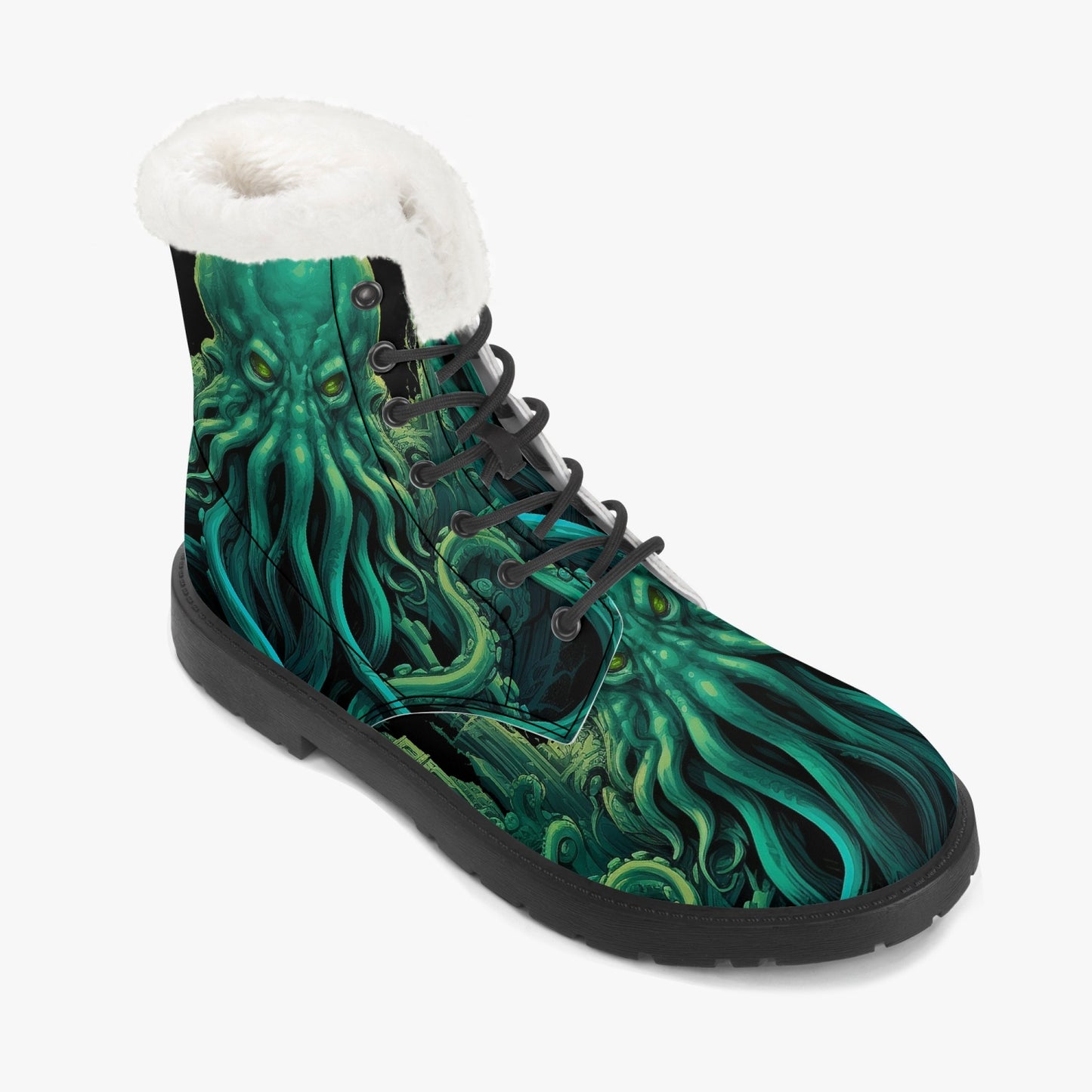 Cthulhu Victorian Horror Combat Boots - HP Lovecraft Sea Monster Green Boots (JPREGFHP)
