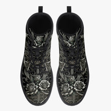 Load image into Gallery viewer, Black and Silver Filligree Roses Gothic Boots - (JPREGAISF)
