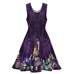 Purple Alice in Wonderland Party Dress - Thinner Fabric Plus Size Friendly Mad Hatter Tea Party Dress