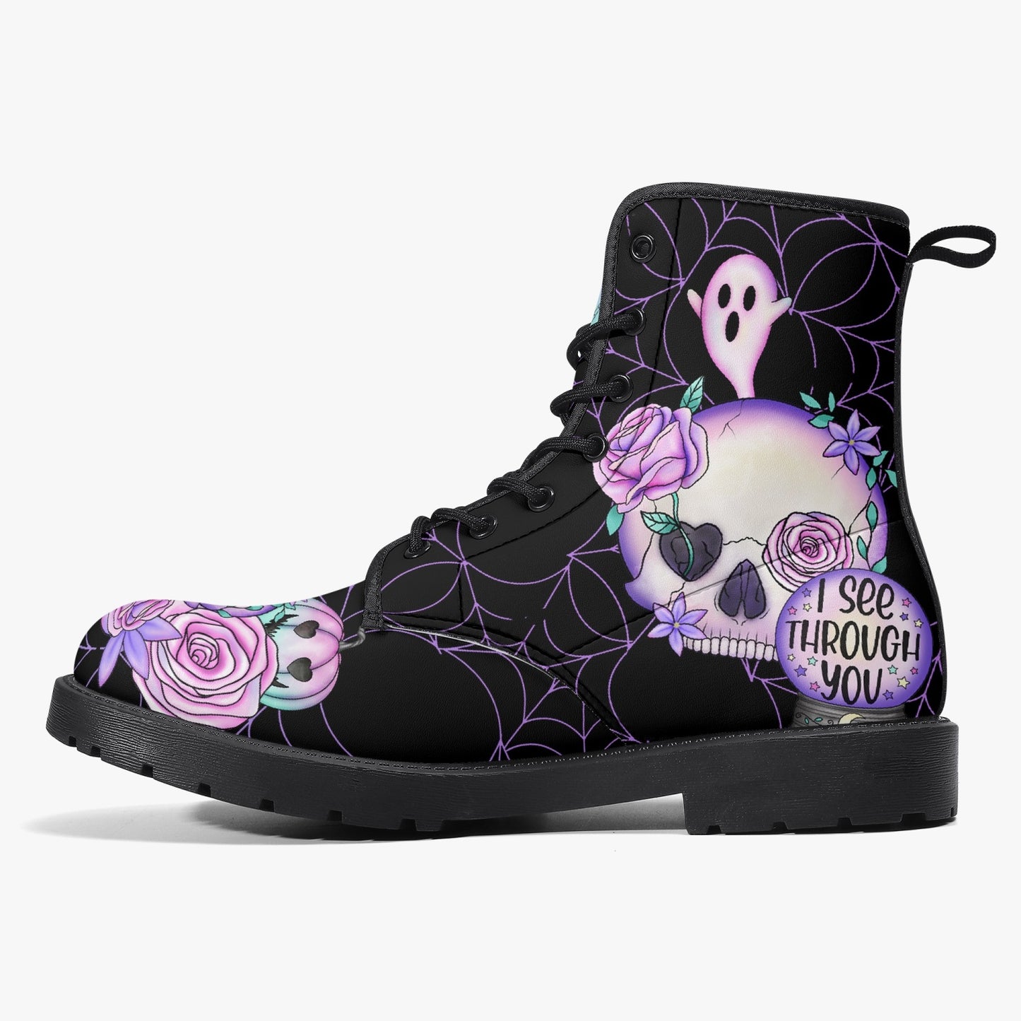 Pastel Goth kawaii Spiderweb Skull Boots (JPPASGOT4)