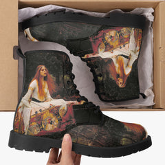 Waterhouse - Lady of Shalott Lace Up Combat Boots - Pre Raphaelite Brotherhood Unique Art Boots (JPREG91)