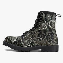 Black and Silver Filligree Roses Gothic Boots - (JPREGAISF)