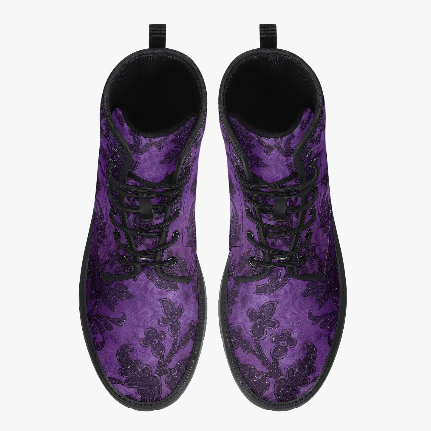 Purple Gothic Damask Pattern Combat Boots - Vegan Leather Purple boots (JPREG40)