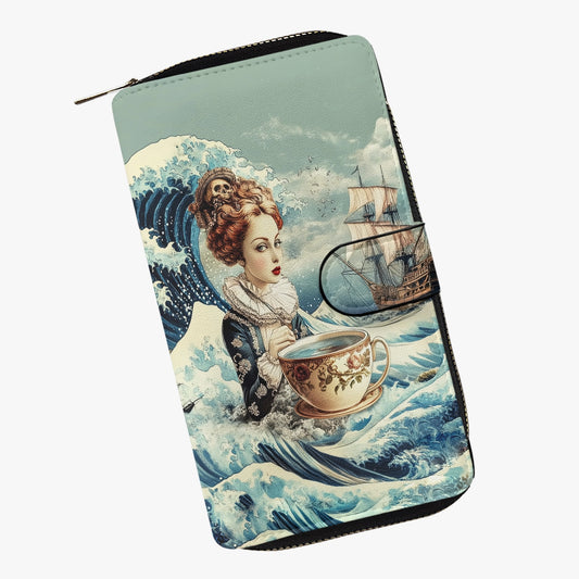 Steampunk Teacups and Great Wave Long Wallet (JPTEA1)